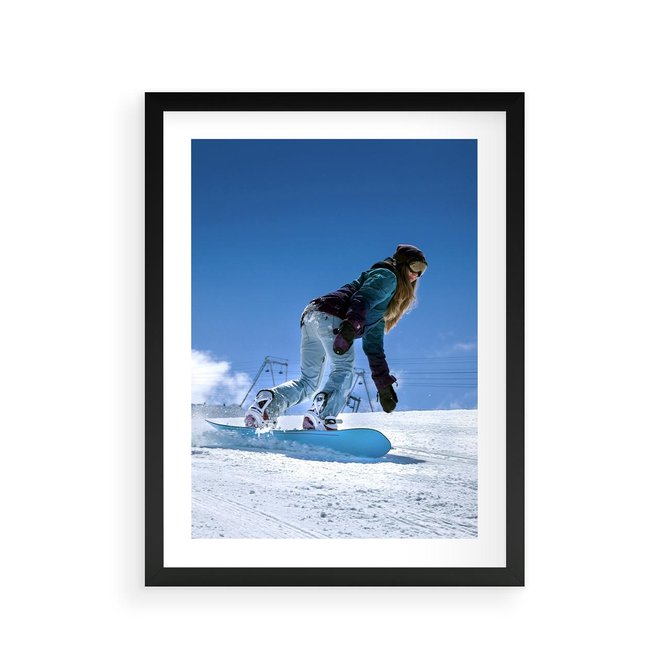 Plakat w ramie 30x40 - Snowboard na zimowych zboczach - snowboard, zima - rama czarna