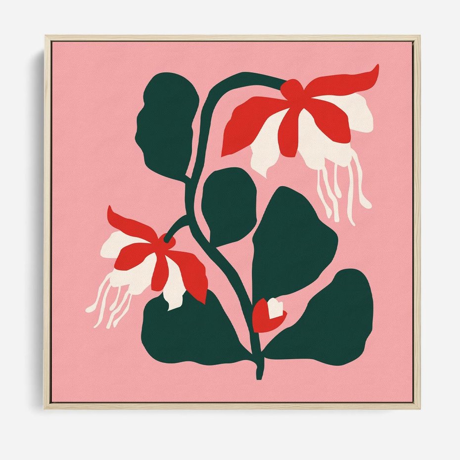 Obraz w ramie 50x50 - Migotliwa Kreatywność - abstrakcyjne kwiaty, różowe tło - rama drewno