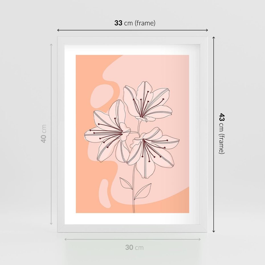 Plakat w ramie 30x40 - Kwiatowa Harmonia - minimalistyczny plakat, pudrowe kwiaty - rama biała