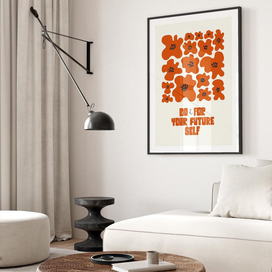 Plakat w ramie 30x40 - Taniec Kolorowych Promieni - self care, kompozycja kwiaty - rama czarna