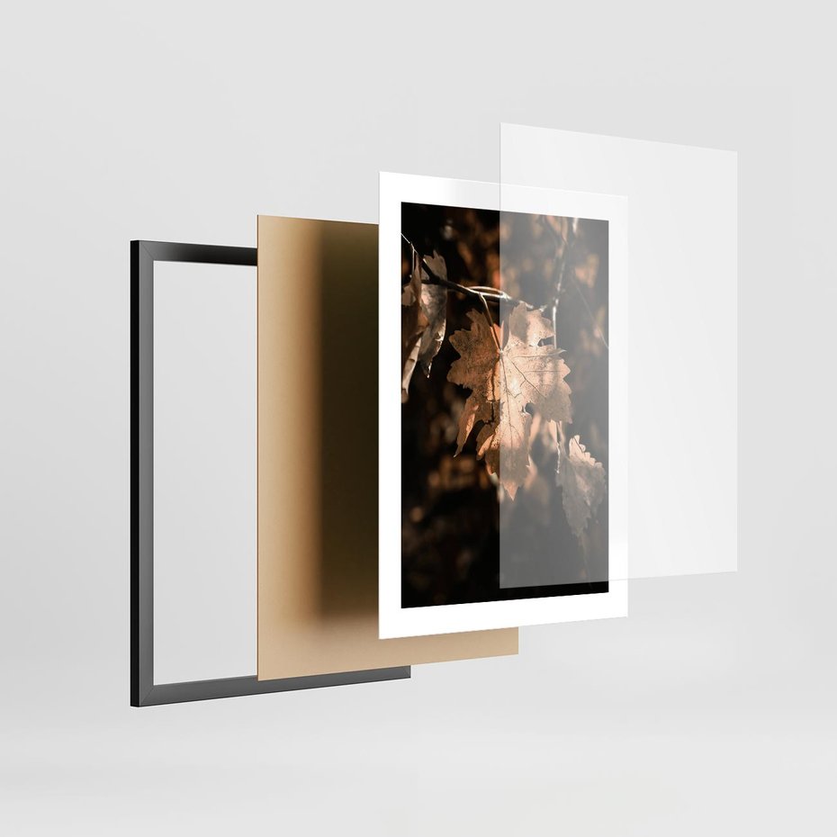 Plakat w ramie 30x40 - Uroczy Liść na Drzewie - jesienny liść, żółty liść na drzewie - rama czarna
