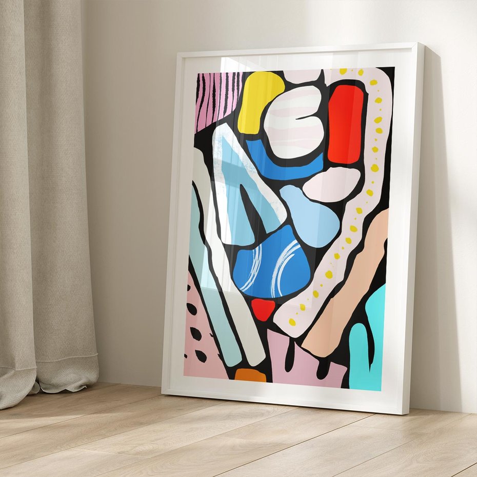 Plakat bez ramy 50x70 - Kolory Na Czerni - abstrakcyjne formy, komiksowy styl