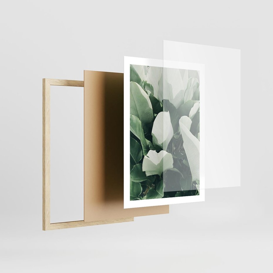 Plakat w ramie 50x70 - Zgaszona Uroda Natury - zielone liście, zgaszona zieleń - rama drewno