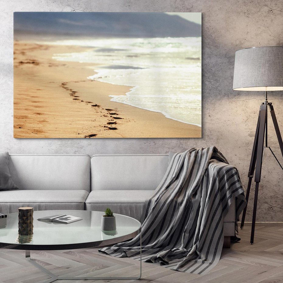 Obraz na płótnie 70x50 - Ślady stóp na plaży - plaża, ślady