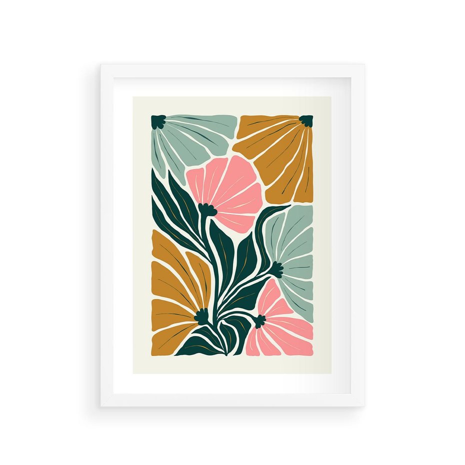 Plakat w ramie 30x40 - Rozplątane Myśli - abstrakcyjna kompozycja, pastelowe kwiaty - rama biała