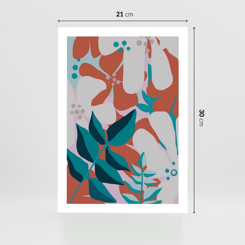 Plakat bez ramy 21x30 - Harmonijne Formy - abstrakcyjna kompozycja kwiatowych form, kolor zgaszone