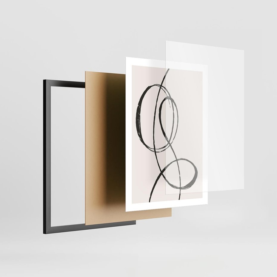 Plakat w ramie 50x70 - Zaklęte Linie - abstrakcyjne szkicowane linie, minimalizm - rama czarna