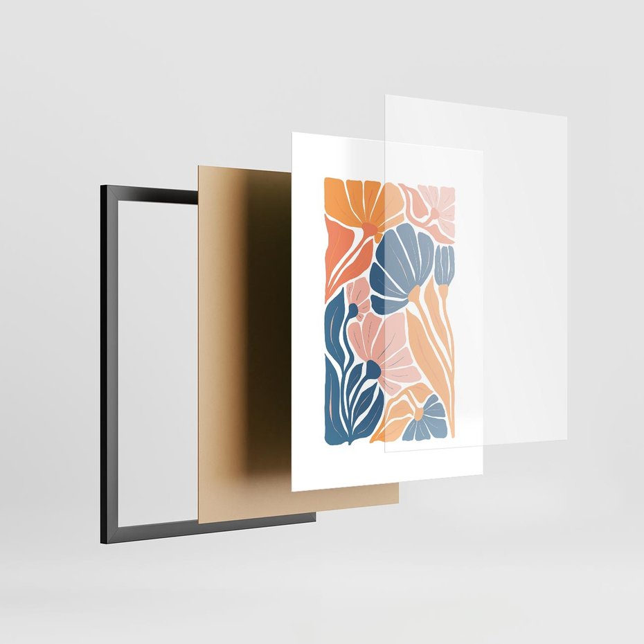 Plakat w ramie 30x40 - Wibracje Kolorowych Wiatrów - kwiaty, pastelowe kolory - rama czarna
