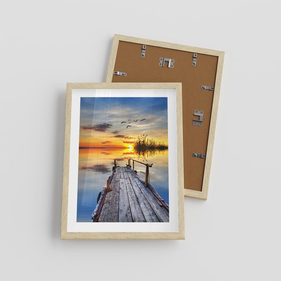 Plakat w ramie 30x40 - Zachód słońca na pomostach - zachód, słońca - rama drewno