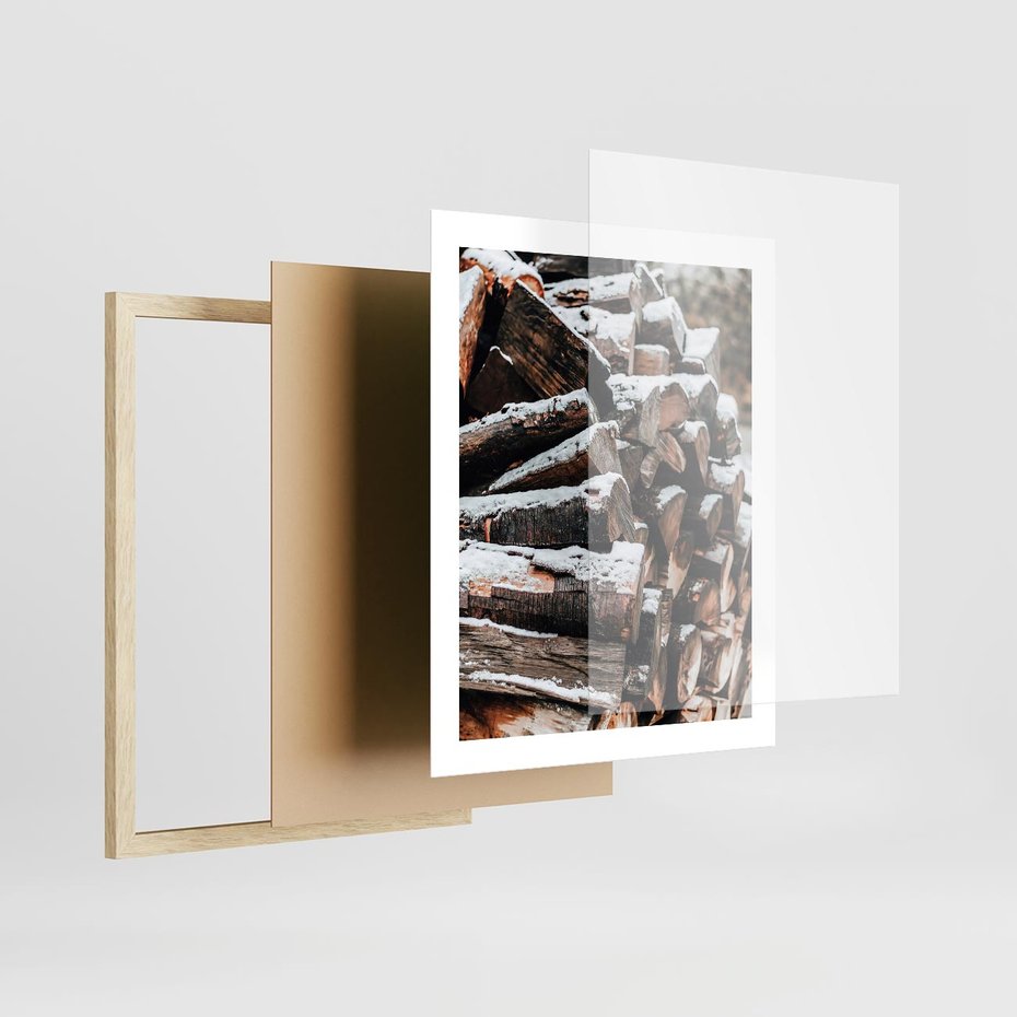 Plakat w ramie 40x50 - Zimowa Drewniana Idylla - drewno, kłody - rama drewno