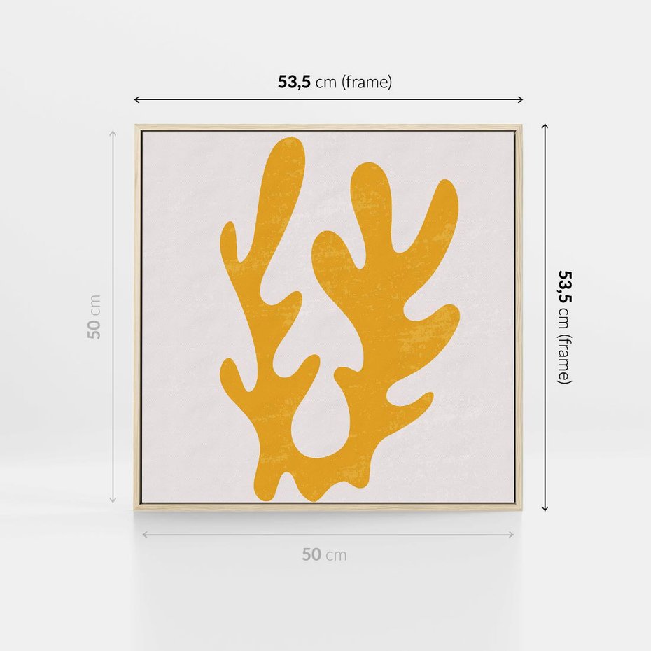 Obraz w ramie 50x50 - Abstrakcyjna Synergia - abstrakcyjna żółta forma, minimalizm - rama drewno