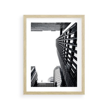 Plakat w ramie 40x50 - Monochromatyczna Sceneria Wieżowców - architektura, wieżowce - rama drewno