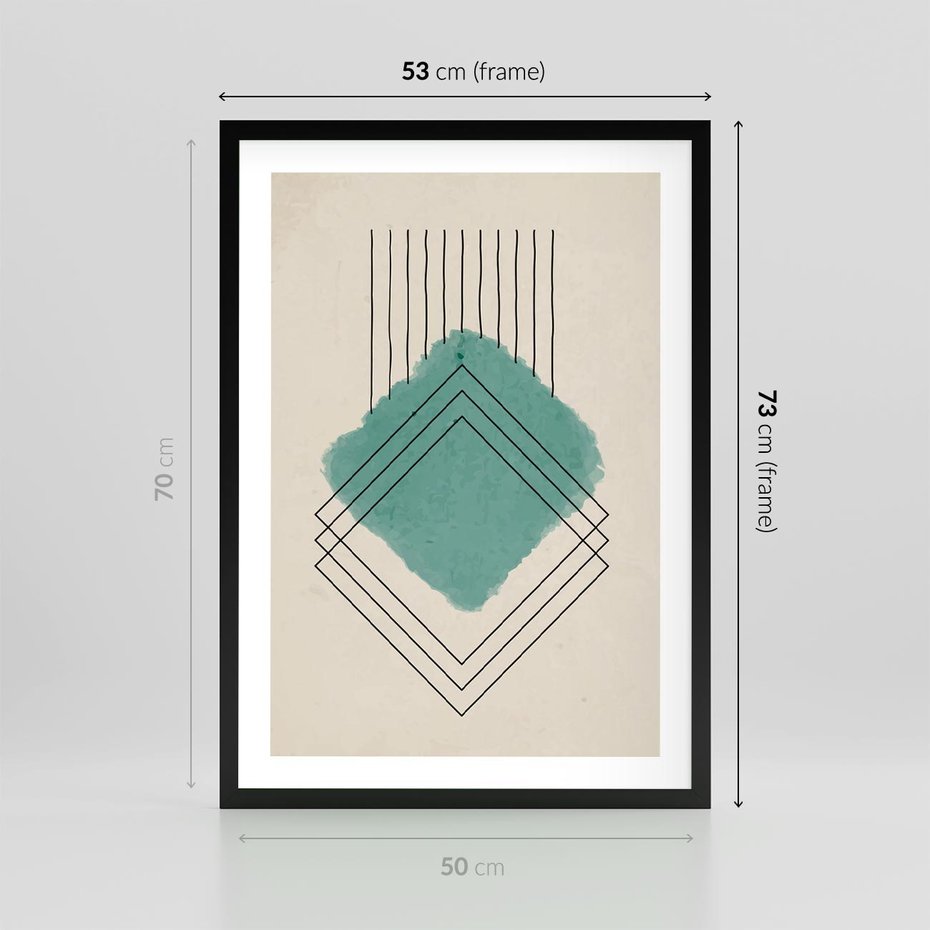 Plakat w ramie 50x70 - Impresje Przestrzeni - akwarelowa plama, geometryczne szkicowane kształty - rama czarna