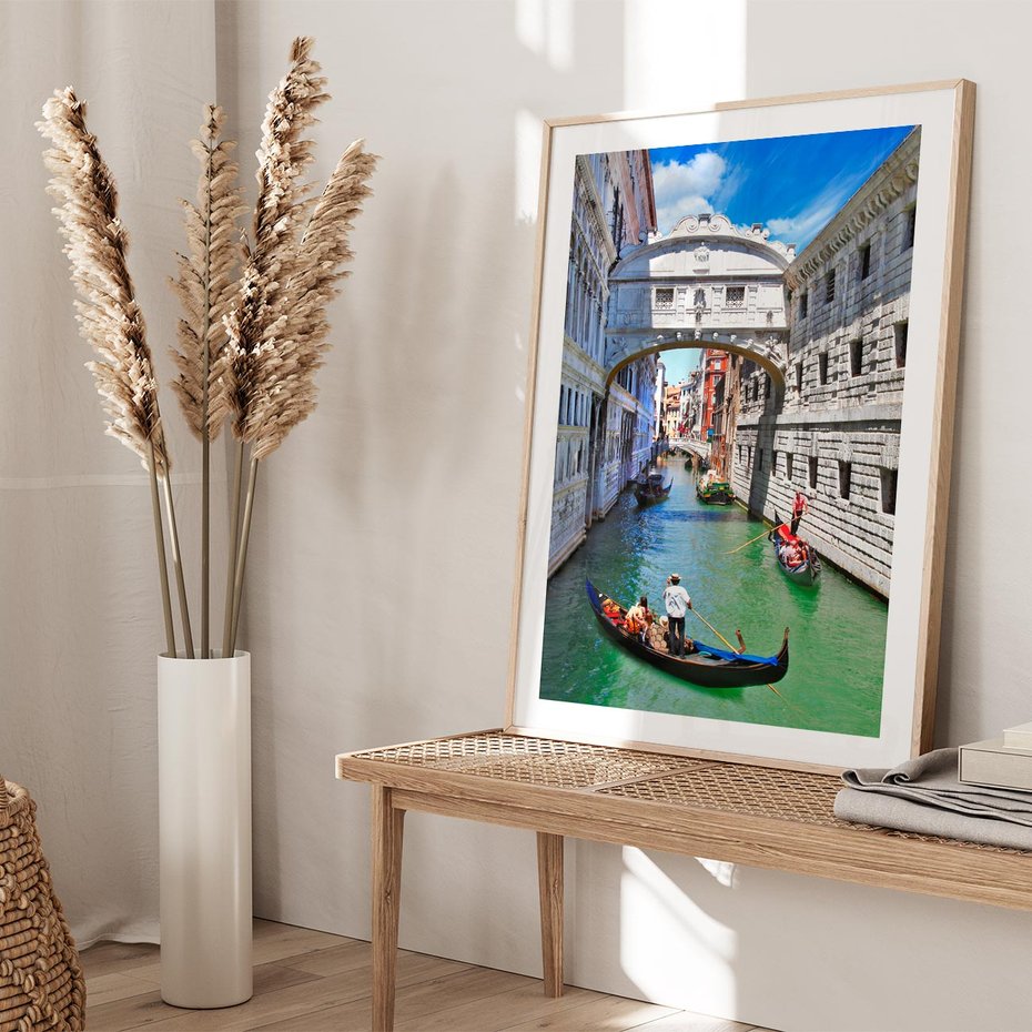 Plakat w ramie 50x70 - Romantyczna gondola w Wenecji - Wenecja, gondola - rama drewno