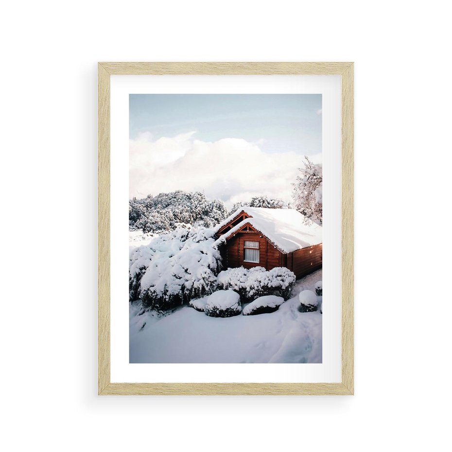Plakat w ramie 30x40 - Zimowa Idylla w Górach - zima w górach, ośnieżone góry - rama drewno