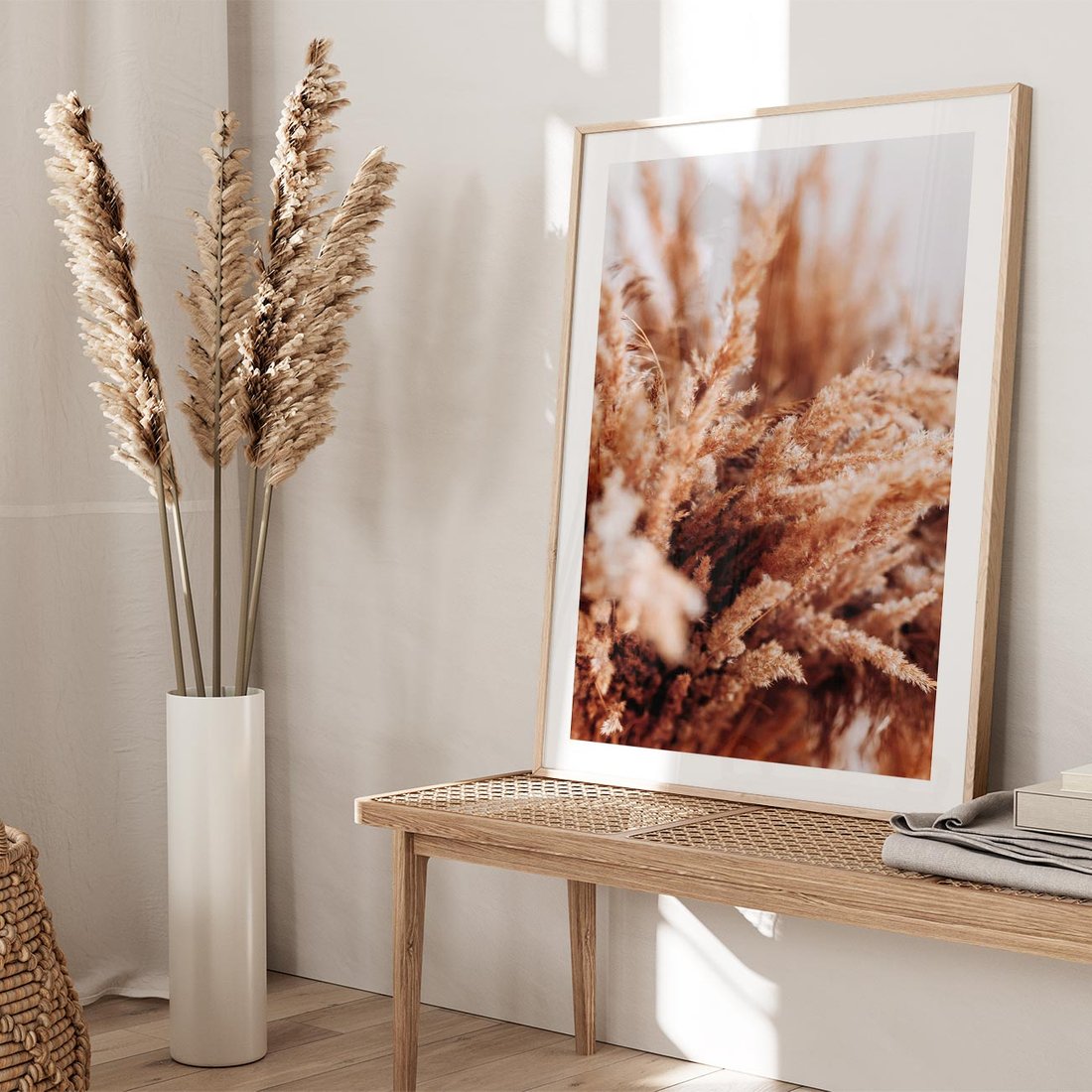 Plakat w ramie 30x40 - Sztuka Suszonych Traw - trawa pampas, suszone trawy - rama drewno