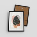 Plakat w ramie 30x40 - Minimalizm w Liściach Monstery: Plamy i Kropki - minimalizm, monstera plamy - rama czarna