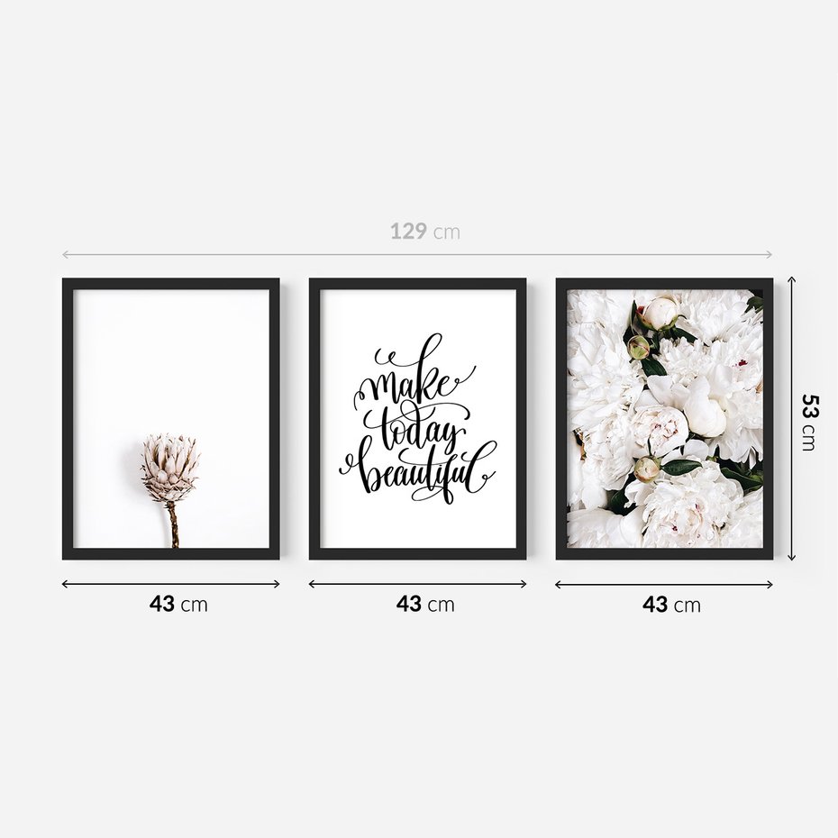 Zestaw obrazy w ramie 40x50 galeria - Kwiaty, piękno, minimalizm, typografia - rama czarna