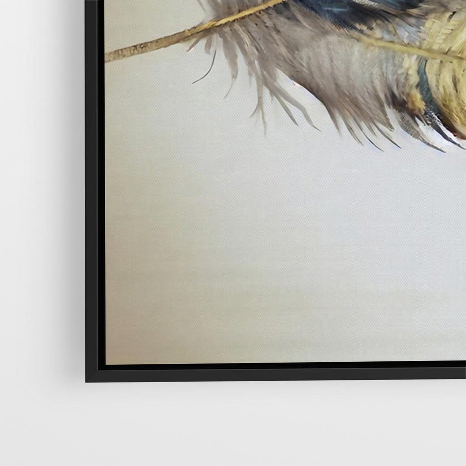Obraz w ramie 100x70 - Granatowo-Złote Pióra - sztuka, granatowe i złote pióra - rama czarna