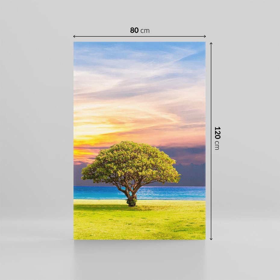 Obraz na płótnie 80x120 - Drzewo, Morze, Trawa - Naturalna Harmonia - drzewo, morze