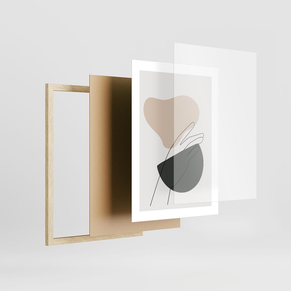 Plakat w ramie 30x40 - Rozkwitająca Opowieść - szkic jedną linią, one lone - rama drewno