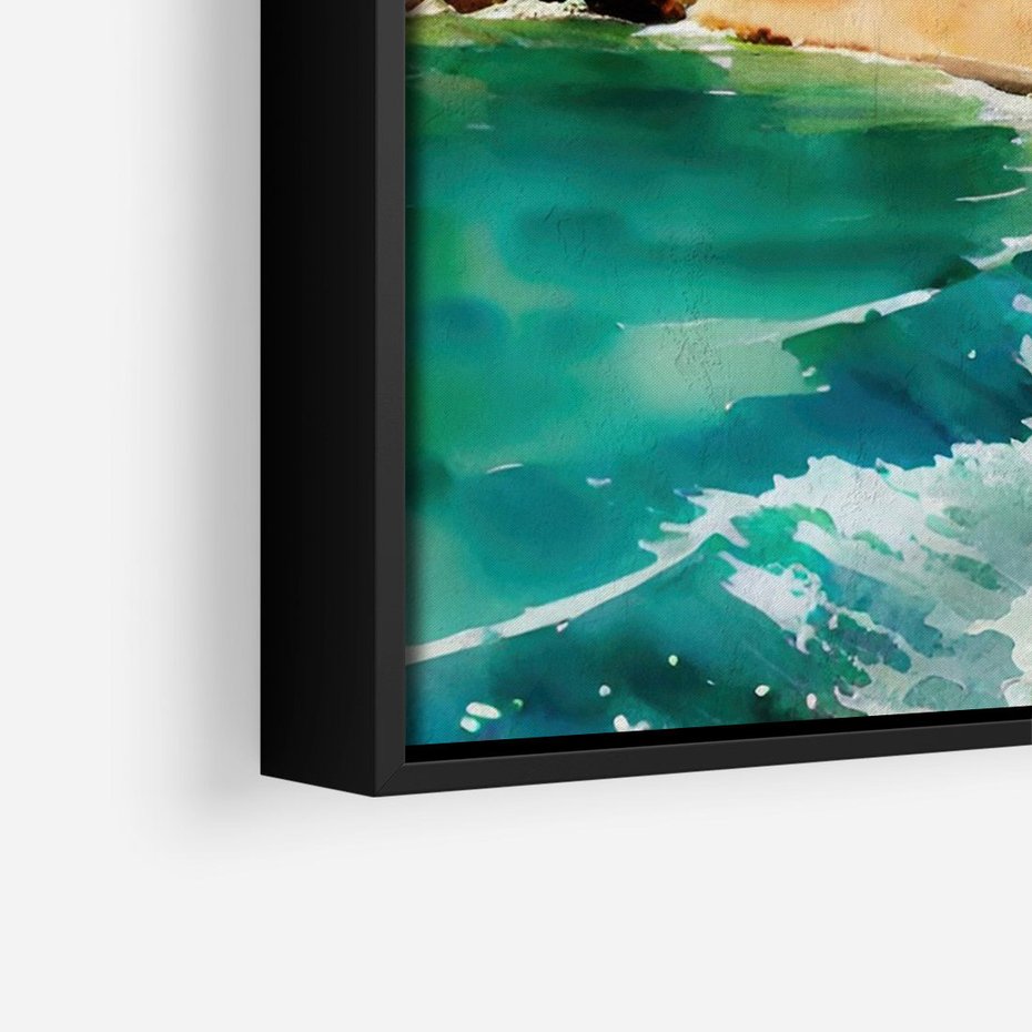 Obraz w ramie 70x100 - Zamieszkajmy Tu - akwarela, śródziemnomorski klimat - rama czarna