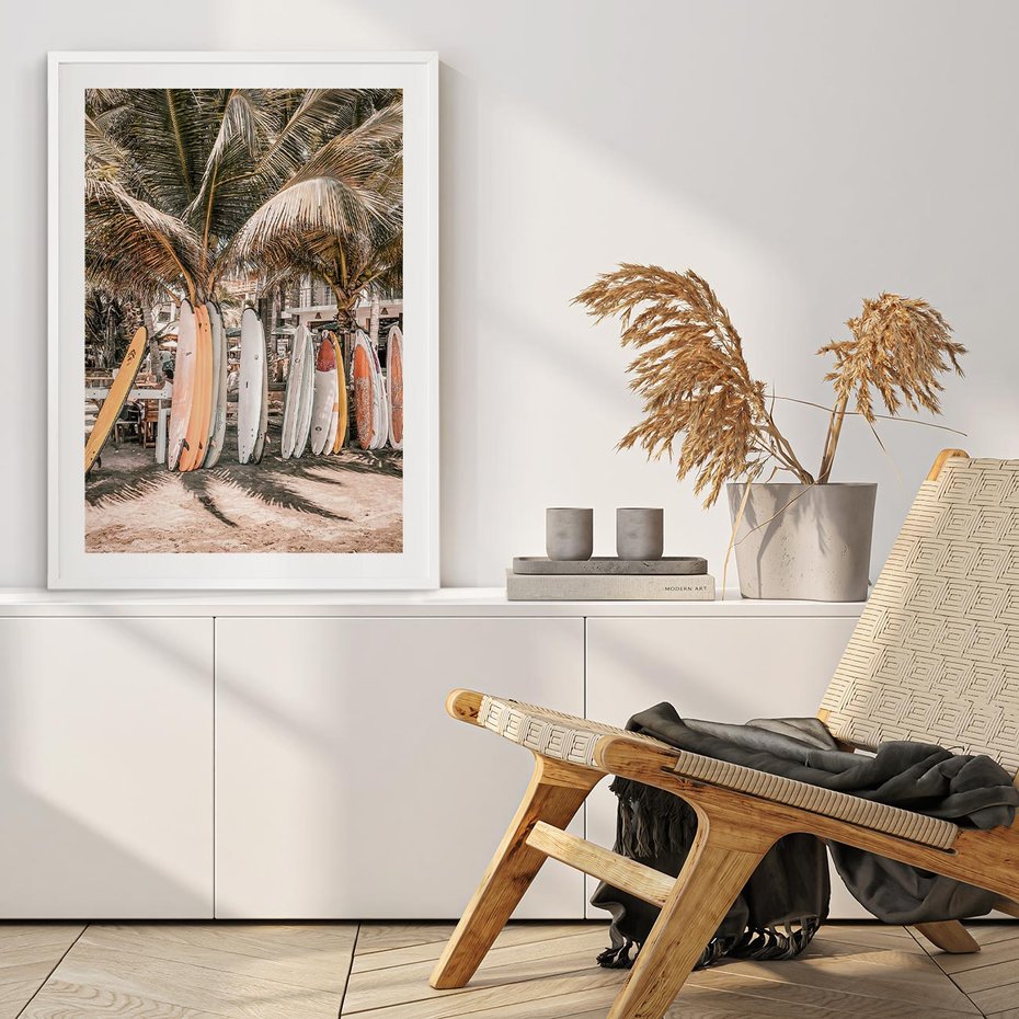 Plakat bez ramy 30x40 - Surfingowy Raj - deski surfingowe, na plaży