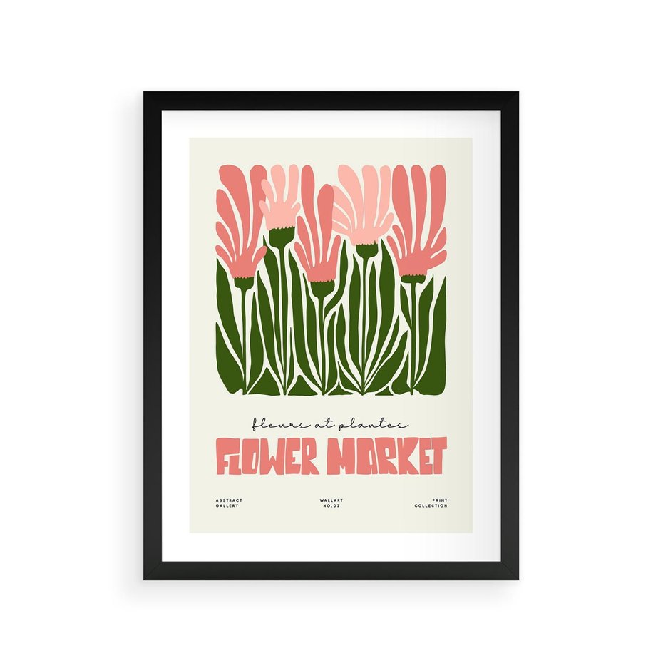 Plakat w ramie 30x40 - Symfonia Kolorowych Kształtów - nowoczesna grafika, kwiatowa kompozycja - rama czarna