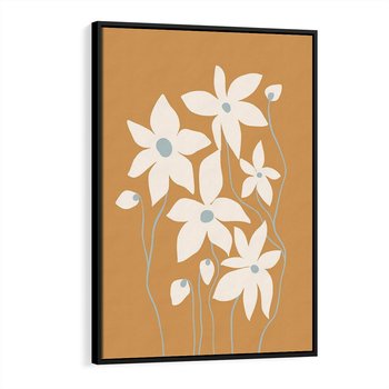 Obraz w ramie 70x100 - Kwiatowy Spektakl - minimalistyczne kwiaty, na pomarańczowym tle - rama czarna