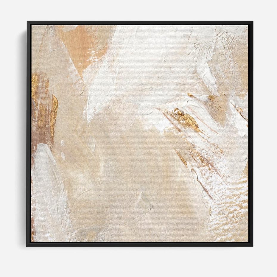 Obraz w ramie 50x50 - Elegancja w Złocistym Chaosie - złoto beż, abstrakcja - rama czarna