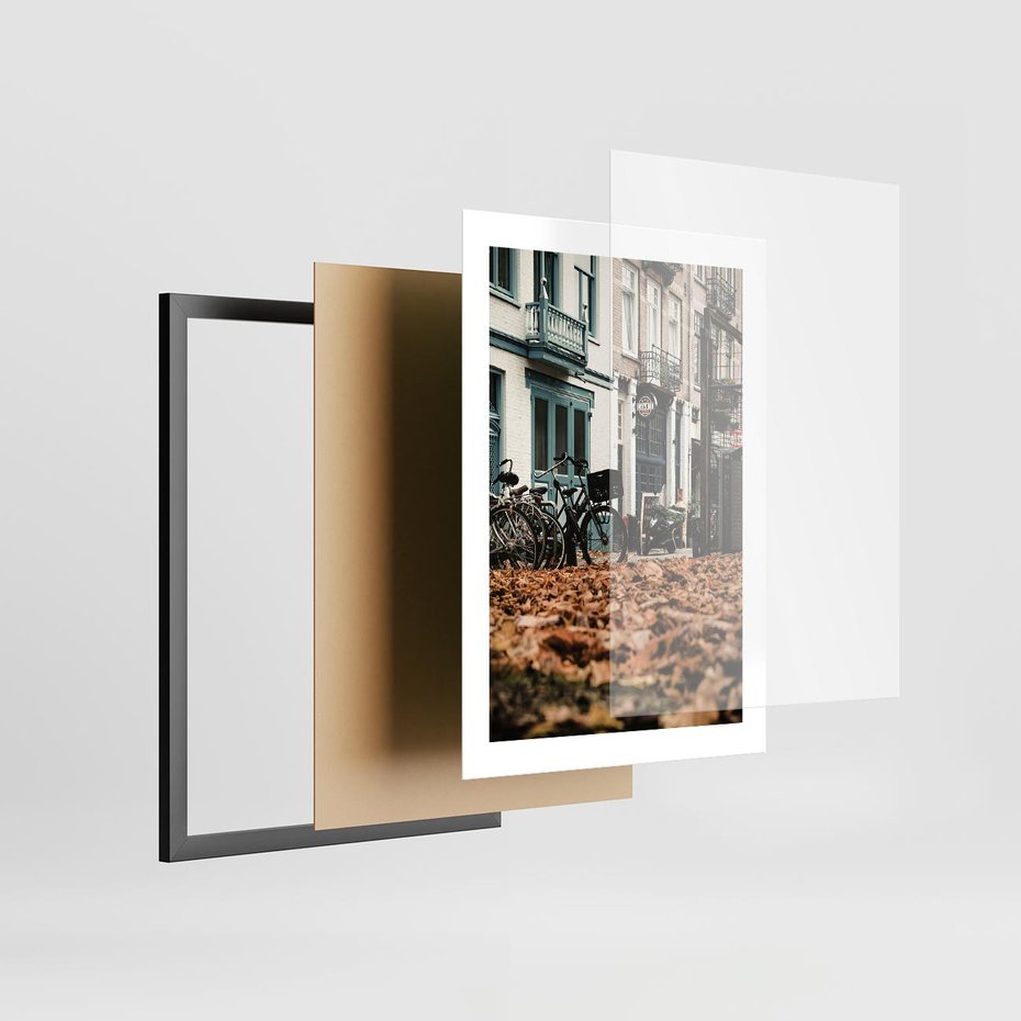 Plakat w ramie 30x40 - Rowery w Mieście pełnym Liści - rower, miasto - rama czarna