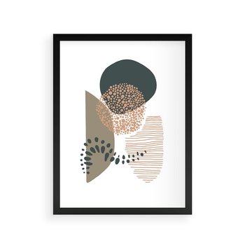 Plakat w ramie 40x50 - Harmonia Akwarelowych Przestrzeni - abstrakcyjna kompozycja z kropek kresek i kółek, odcienie brązu i beżu - rama czarna