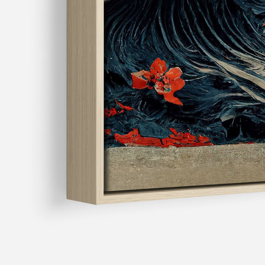 Obraz w ramie 50x70 - Requiem dla marzeń - sztuka japońska, fale oceanu - rama drewno