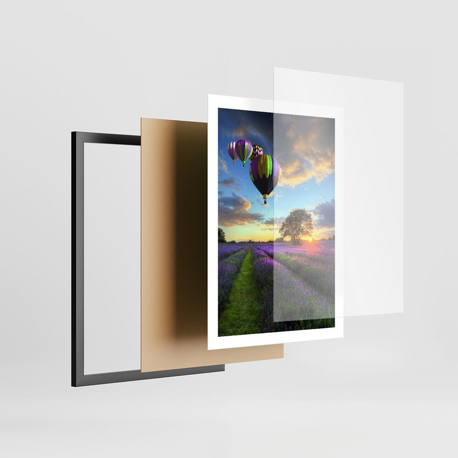 Plakat w ramie 50x70 - Lawendowe Marzenia - lawenda, balony - rama czarna