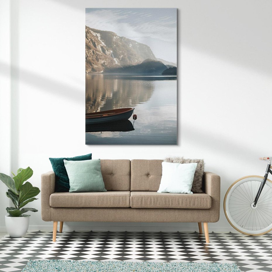 Obraz na płótnie 80x120 - Refleksje Natury - morze, łódka