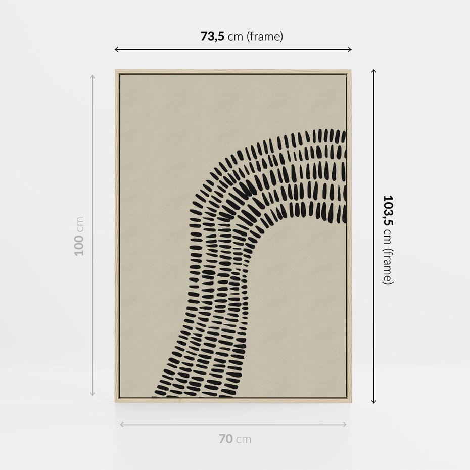 Obraz w ramie 70x100 - Migotliwa Innowacyjna Ekspresja - boho plakat, czarne kropki kreski - rama drewno