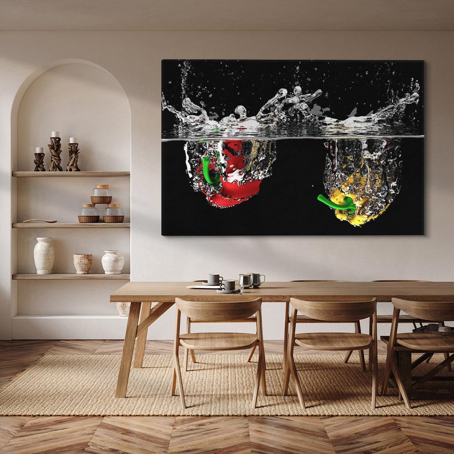 Obraz na płótnie 120x80 - Papryka Warzywna Eksplozja - papryka, woda