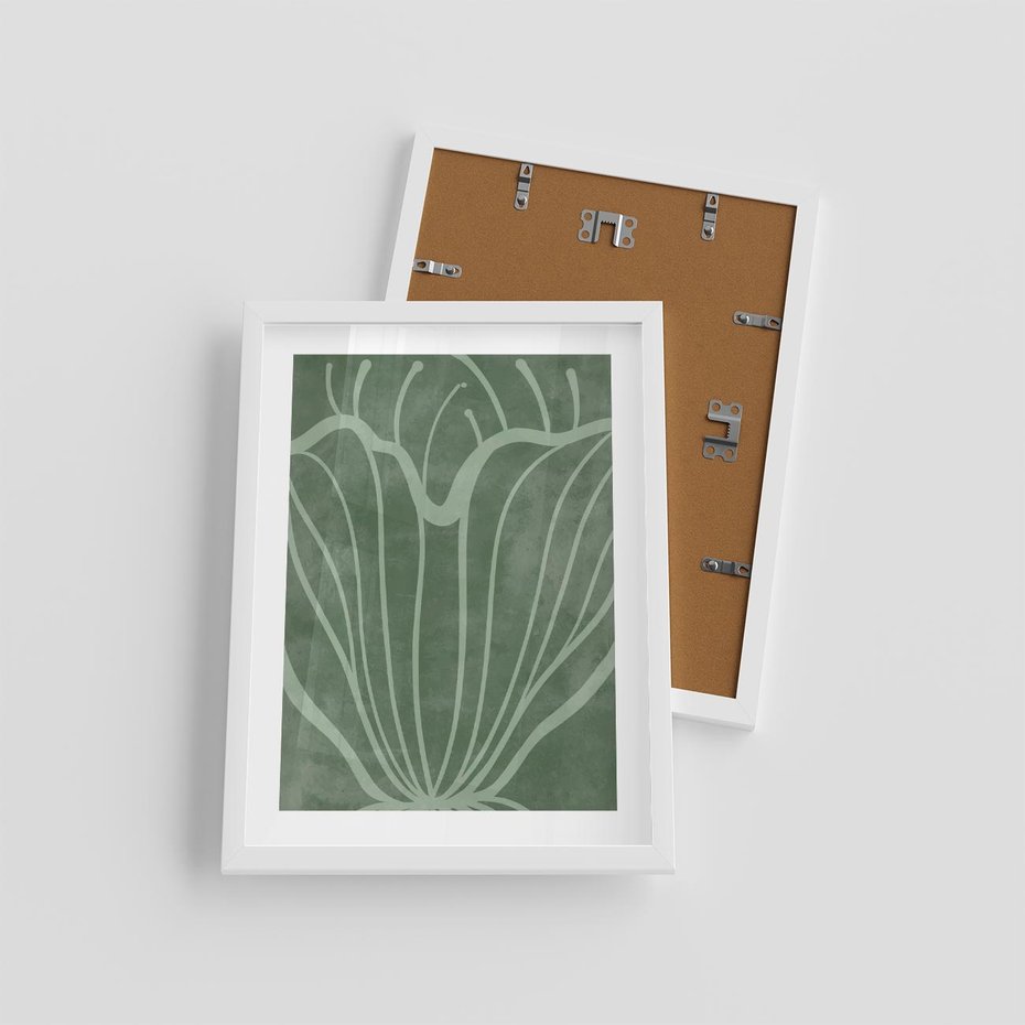 Plakat w ramie 30x40 - Zieleń Kształtująca Spokój - zielony plakat, roślinne inspiracje - rama biała