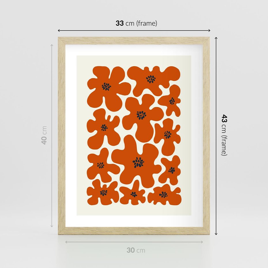 Plakat w ramie 30x40 - Wibracje Przestrzeni - abstrakcyjne czerwone kwiaty, kompozycja - rama drewno