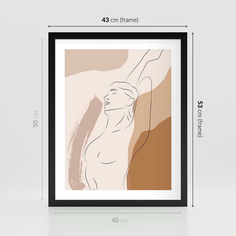 Plakat w ramie 40x50 - Sztuka Nagiej Formy - szkic nagiej kobiety, kolory beżowe - rama czarna
