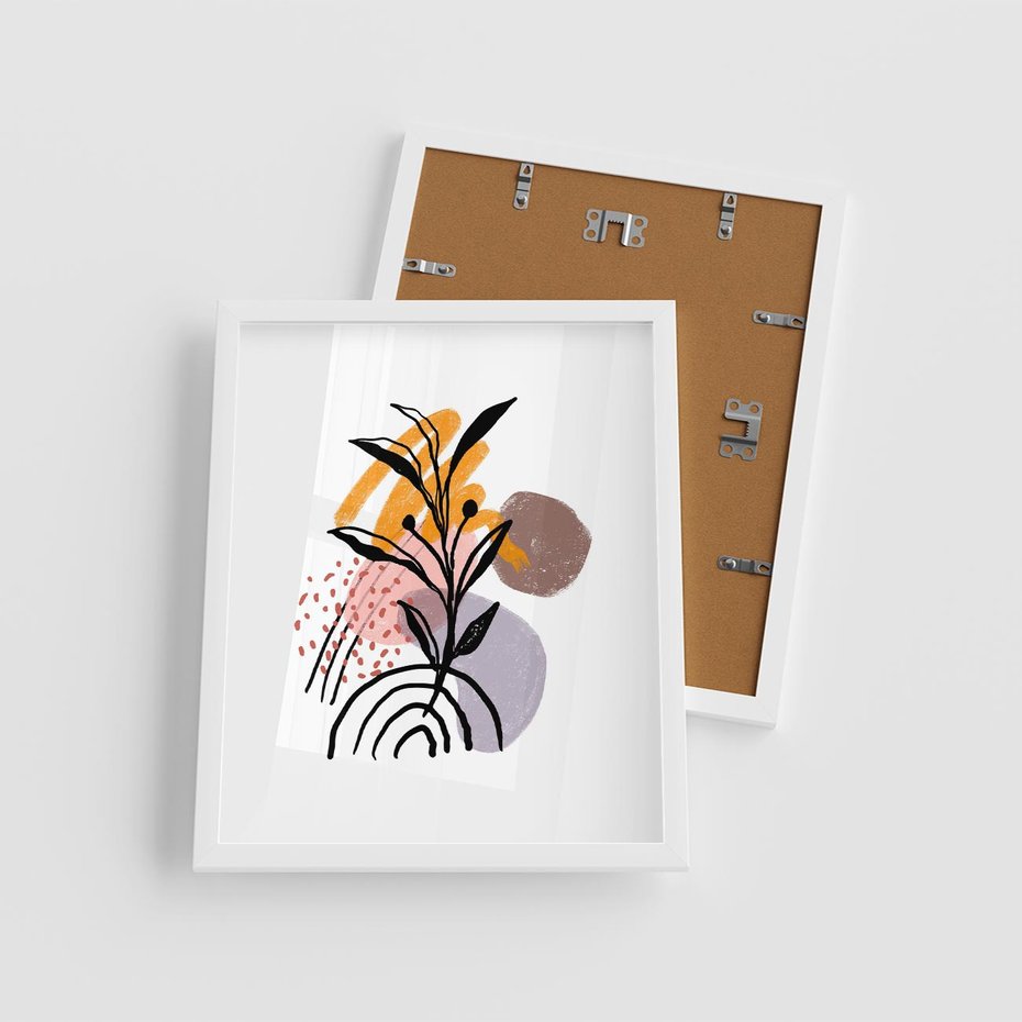 Plakat w ramie 40x50 - Migocące Bezgraniczności - abstrakcyjna sztuka, liść monstery - rama biała