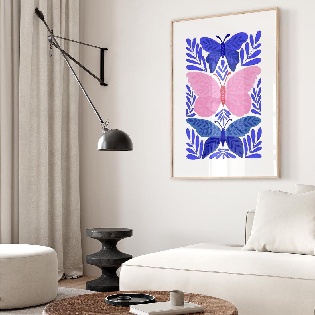 Plakat w ramie 50x70 - Delikatna Symfonia Natury - motyle, rośliny - rama drewno