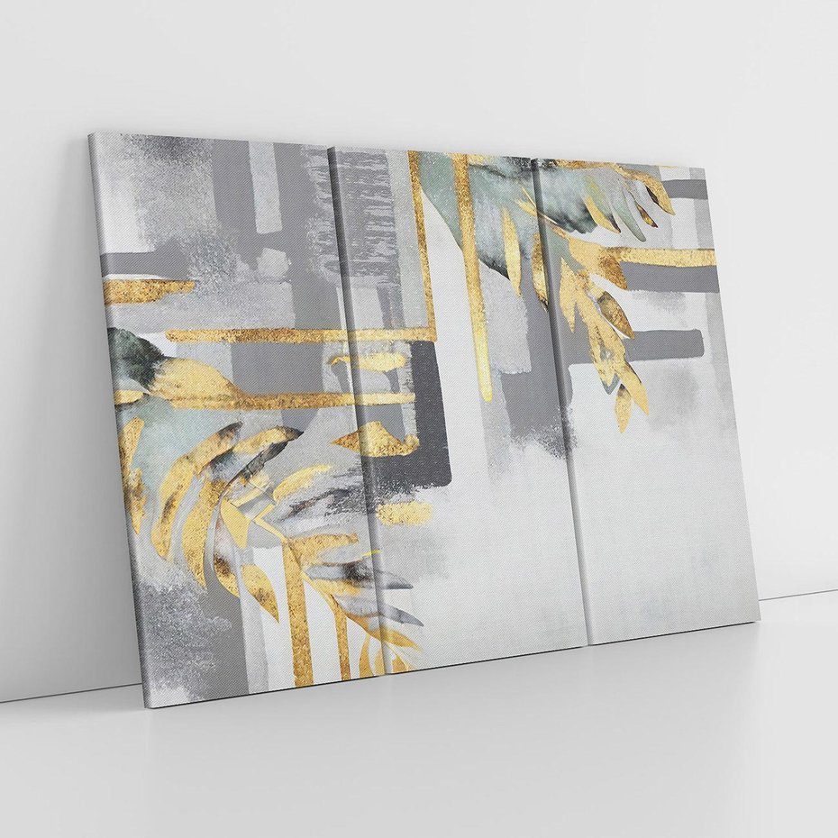 Obraz na płótnie 120x80 - Złote Palmy w Stylu Modern - geometryczne złote linie, szare tło