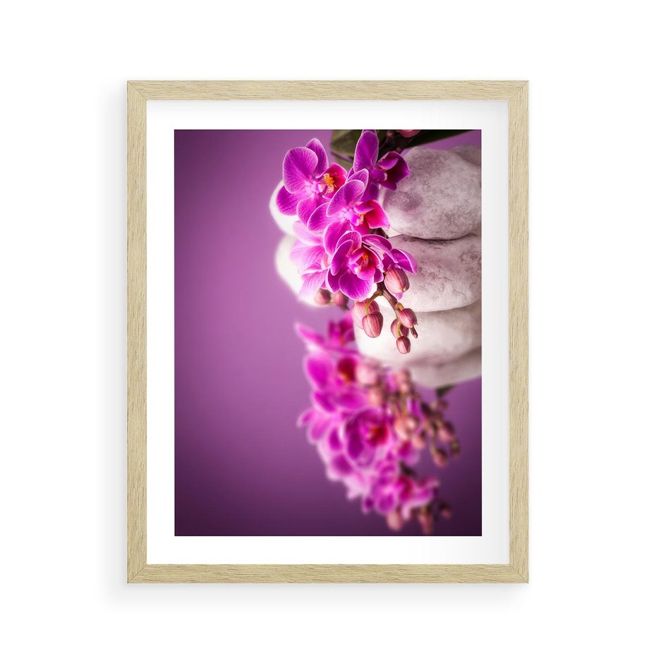 Plakat w ramie 40x50 - Relaksująca orchidea w spa - spa, orchidea - rama drewno