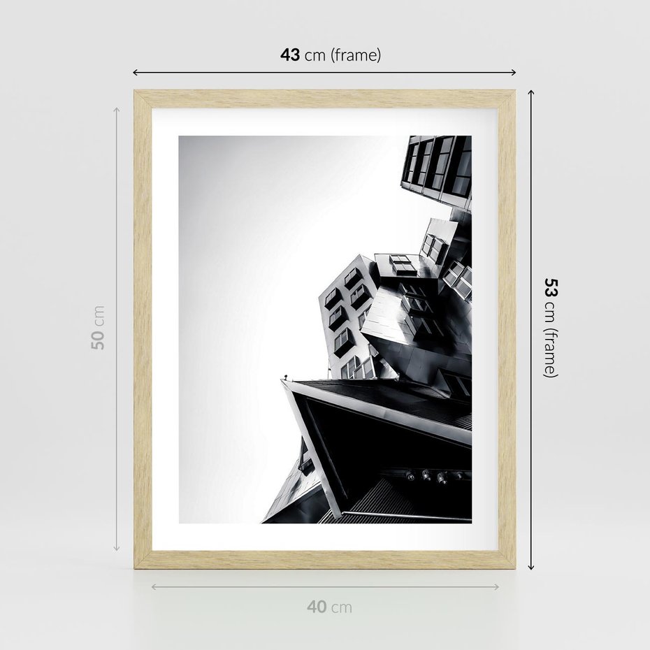 Plakat w ramie 40x50 - Czarno-Biały Świat - architeltura, surowość - rama drewno