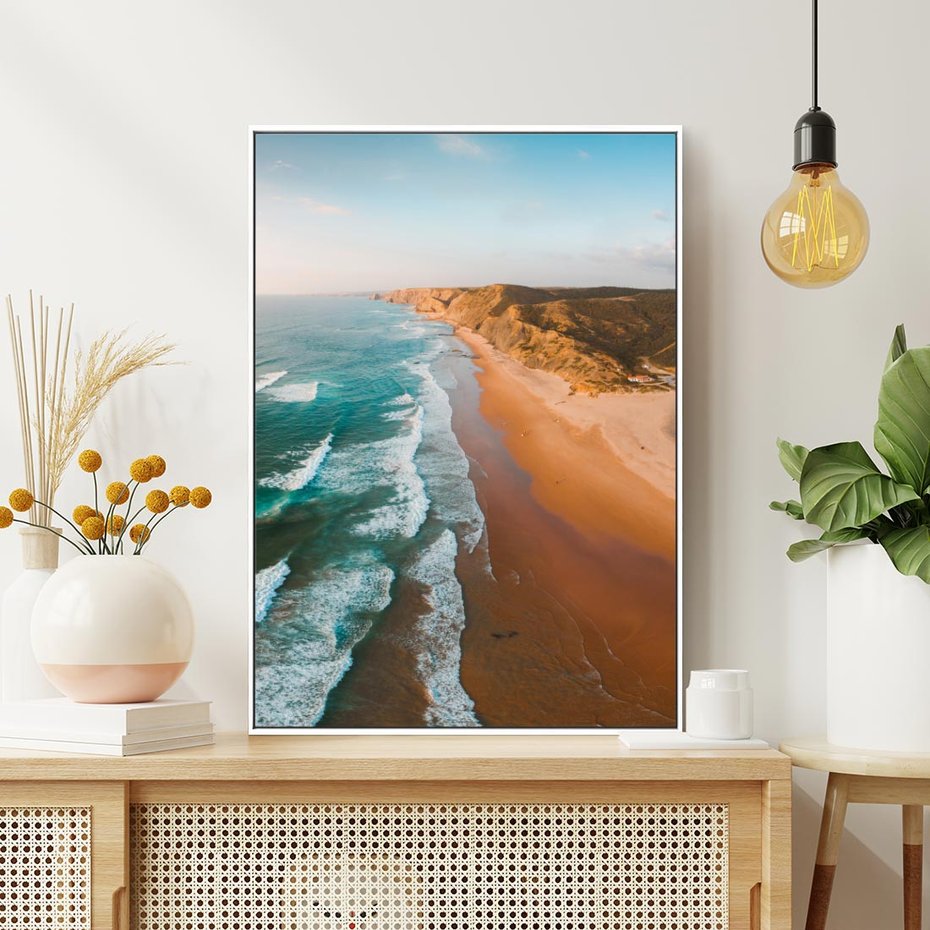 Obraz w ramie 80x120 - Z Lotu Ptaka - fotografia, plaża - rama biała