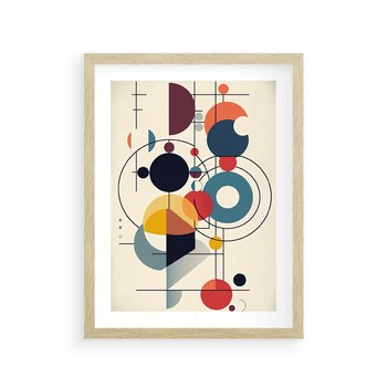 Plakat w ramie 50x70 - Rozbijające Barwne Granice - abstrakcyjna geometryczna kompozycja, koła linie - rama drewno