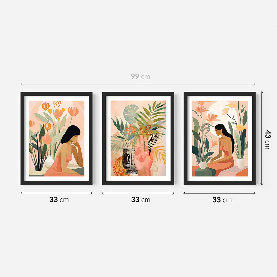 Zestaw obrazy w ramie 30x40 galeria - boho, liście, palmy, etniczne - rama czarna