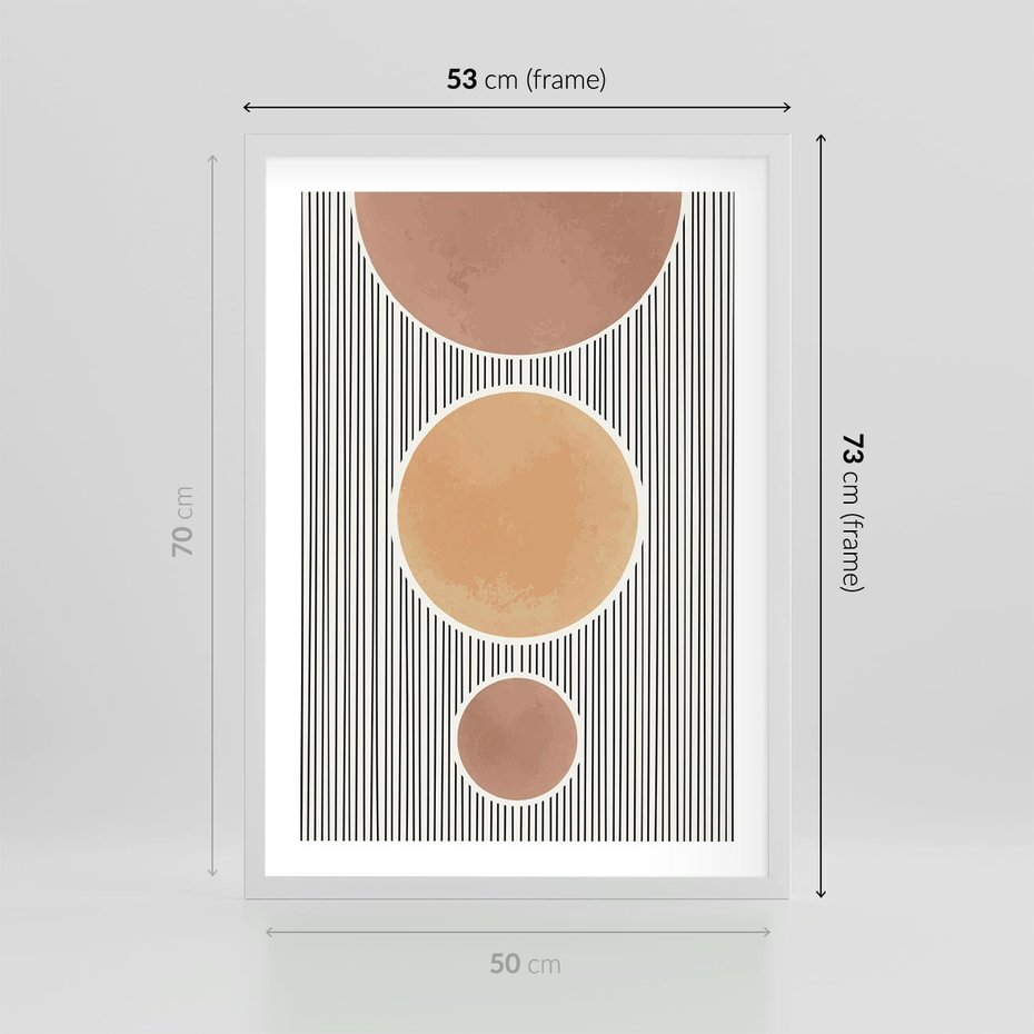 Plakat w ramie 50x70 - Taniec Linii - abstrakcyjna nowoczesna sztuka, koła okręgi - rama biała