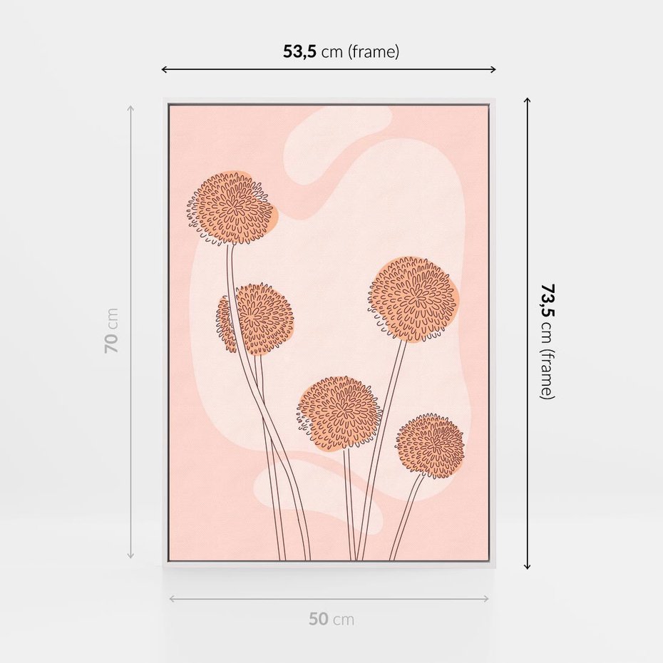 Obraz w ramie 50x70 - Rozkwitające Emocje - minimalistyczny plakat, pudrowe kwiaty - rama biała